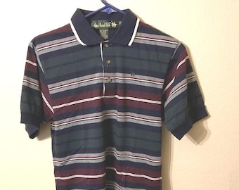 VTG Knight of Round Table Striped Polo Navy/Burgundy/Green with Knight S NWT