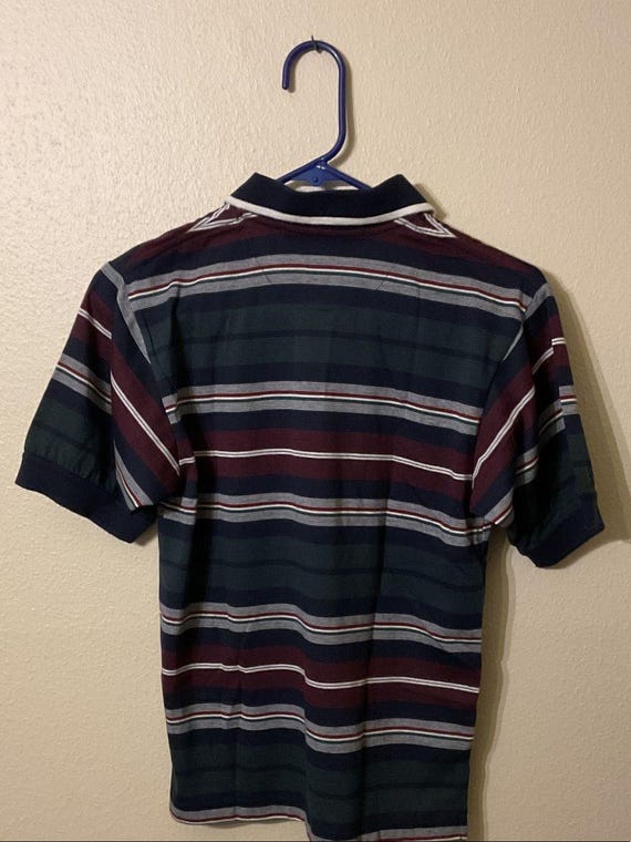 VTG Knight of Round Table Striped Polo Navy/Burgundy/Green with Knight S NWT View 3
