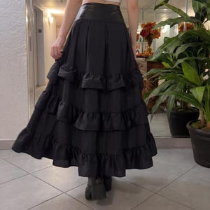 Tiered Ruffle Gothic Skirt Women High Low Layered Black Halloween Gift