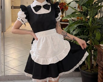 French Maid Dress for Her | Anime Cosplay Costume for Halloween | Gothic Apron Outfit | Cosplay Costume Idea