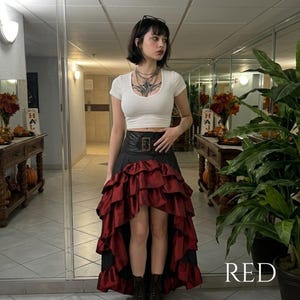 Tiered Ruffle Gothic Skirt Women High Low Layered Black Halloween Gift