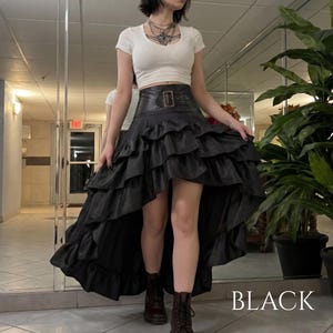 Tiered Ruffle Gothic Skirt Women High Low Layered Black Halloween Gift