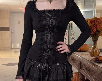 Gothic Corset Top for Her | Lace Up Victorian Blouse for Halloween | Vampire Costume Top | Witchy Concert Festival Outfit