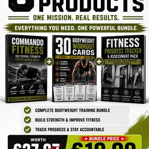 Bodyweight Fitness Bundle | Home Workout Program, 30 Workout Cards, Fitness Progress Tracker, No Gym Workout Plan, Printable Fitness Bundle
