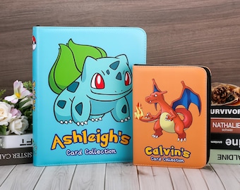 Personalized Pokemon Card Binder, Custom Leather Zipper Trading Card Holder, Pokémon Gift, Birthday Gift, Boy Gifts, TCG Card Collection