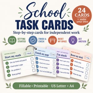 School Task Cards for Kids | Visual Routine Cards | Executive Function & ADHD Task Breakdown | Homeschool and Classroom Daily Routine