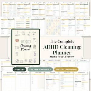 ADHD Cleaning Planner Printable, Editable Fillable Cleaning Schedule & Checklist PDF, Low Energy Home Reset, Declutter, Chore Chart