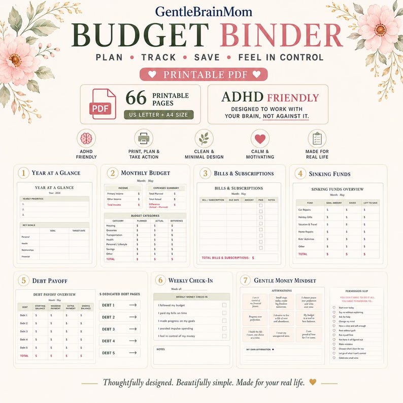 ADHD Budget Planner Printable, Bill Tracker, Sinking Funds, Debt Payoff ...