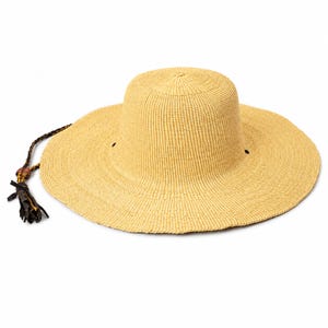 Sombrero africano de paja tejido a mano, ala ancha, unisex, con correa de barbilla de cuero ajustable o extraíble, 53 cm (21 pulgadas).