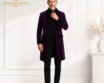 Purple Velvet Victorian Tailcoat for Men, Gothic Wedding Coat, Steampunk Frock Coat, Regency Formal Jacket, Vampire Groom Outfit