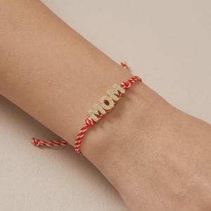 Custom Mama Bracelet • Braided Cord Letter Bracelet • Adjustable CZ Pave Charm Gift for Mom