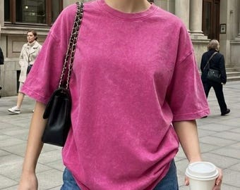T-shirt femme 350 g/m² en coton lavé | T-shirt vintage en coton lavé | T-shirt rétro oversize | T-shirt en coton femme | Idée cadeau t-shirt vintage pour elle