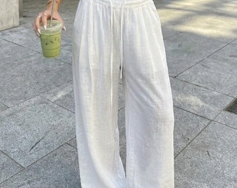 Pantalones anchos de Tencel para mujer | Pantalones anchos de lino y ramio | Pantalones holgados para mujer | Pantalones de lino y Tencel | Regalo de pantalones anchos para ella
