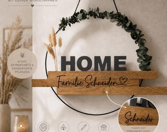 Personalisierter Türkranz Familie aus Eiche, Home Türschild mit Namen, moderner Türkranz mit 3D Schriftzug, Geschenk Einzug Hochzeit