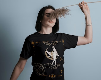 Spiritual Fairy Wings Shirt, Mystical Hand Tee, Boho Magic T Shirt, Witchy Aesthetic Clothing, Celestial Fairycore Gift for Women