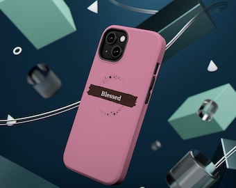 Aesthetic Pink Phone Case with Custom Quote, Blessed Stars Phone Cover, Trendy Minimalist Cute