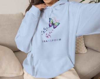 Transform Aura Gradient Hoodie | Whimsigoth Butterfly Sweatshirt | Aesthetic Pastel Clothing, Trendy Y2K Graphic Top
