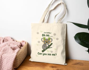Cute Koala Cotton Tote Bag, Funny Animal Canvas Shopping Bag, Aesthetic Eco Friendly Grocery Tote, Cute Aesthetic Shoulder Bag, Gift for Her