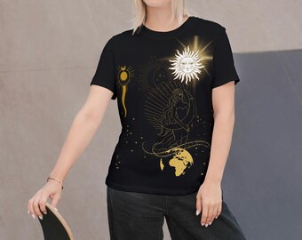 Whimsigoth Celestial T-Shirt: Sun Moon Goddess Graphic Tee, Comfort Colors Pepper