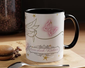 Aura Check Radiant Coffee Mug, Aesthetic Butterfly Accent Mug, Mystic Celestial Tea Cup, Whimsigoth Spiritual Gift for Her, Cute Y2K Mug