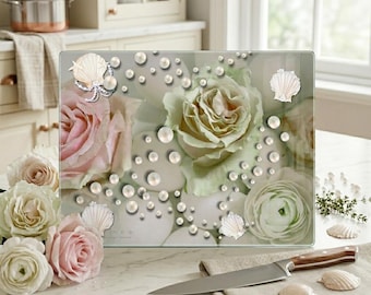 Vintage Romantic Roses Cutting Board, Coquette Room Decor Kitchen, Aesthetic Cottagecore Food Prep Board