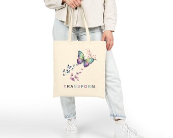 Double Sided Butterfly Tote Bag, Aesthetic Canvas Market Purse, Aura Gradient Transform Bag, Coquette Floral Skull Tote