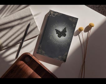 Whimsigoth Butterfly Journal, Dark Mystic Hardcover Notebook, Celestial Witchy Grimoire, Magic Glow Butterfly Diary