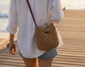 Bolso bandolera de ganchillo, bolso de hombro tejido, bolso con correa ajustable para mujer.