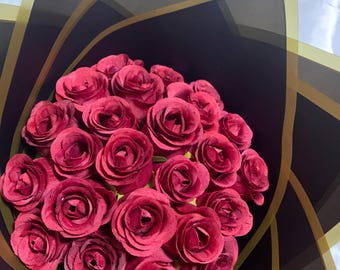 Realistic Red Silk Roses Bouquet, Elegant Wrapped Arrangement