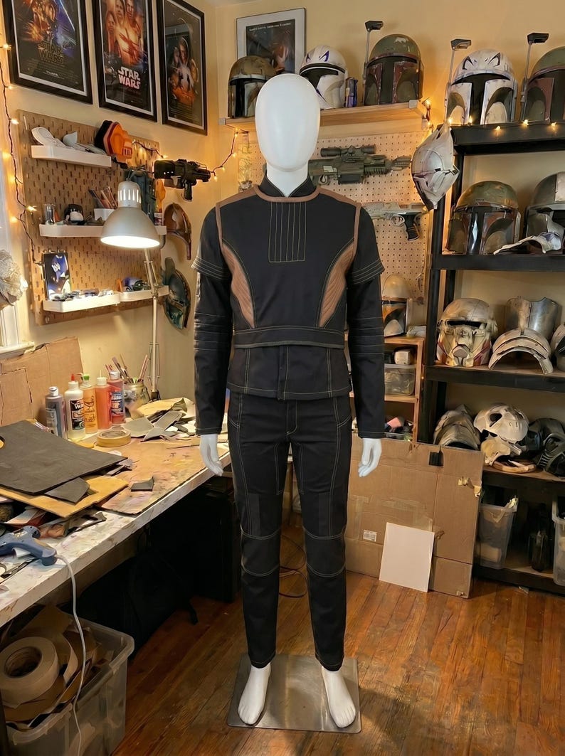Starwars-inspirerad Bo-Katan svart cosplay-kostym - Mandalorian flygdräkt - handgjord Beskar-rustning bild 1