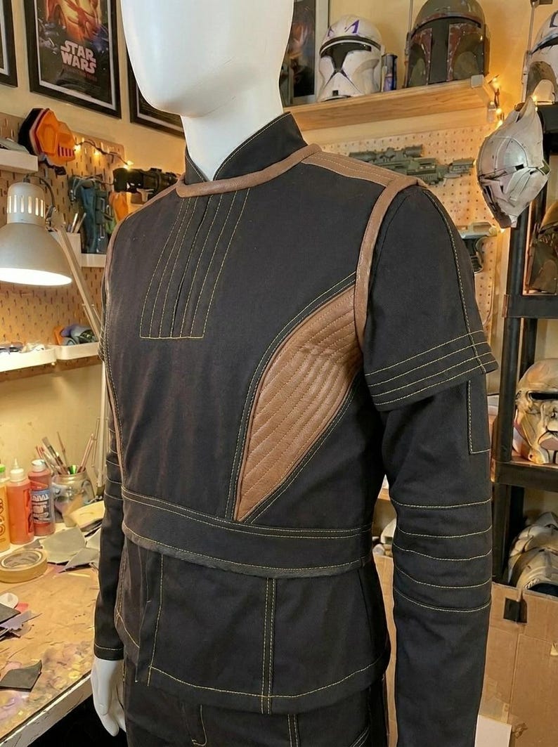 Starwars-inspirerad Bo-Katan svart cosplay-kostym - Mandalorian flygdräkt - handgjord Beskar-rustning bild 2