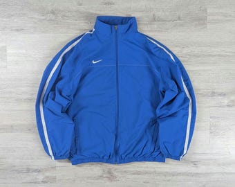 Vintage Nike Royal Blue Track Jacket XL – Y2K Cobalt Blue Windbreaker with White Stripes