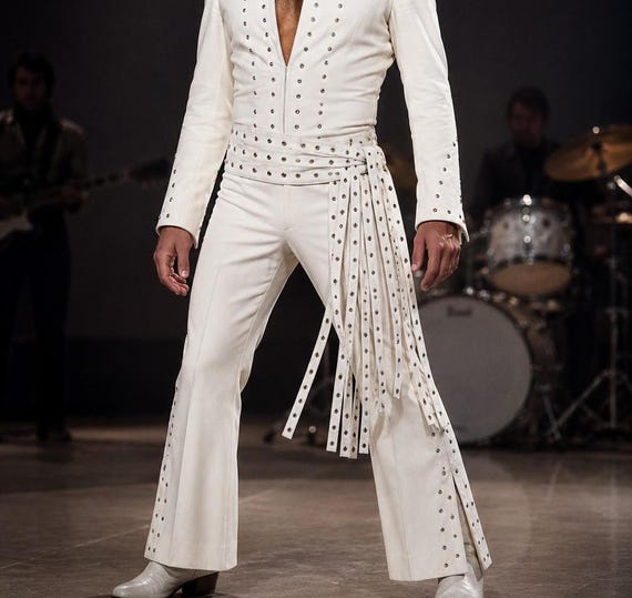 Elvis Presley Inspired White Leather Belt, Stage Costume For Tribute Artist
