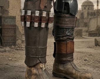 Conjunto de armadura para piernas de mandaloriano inspirado en Star Wars / Accesorio de cazarrecompensas de cuero genuino hecho a mano