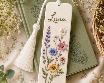 Custom Embroidered Wildflower Name Bookmark, Personalized Floral Bookmark, Custom Name Bookmark, Reader Gift, Book Lover Gift, Teacher Gift
