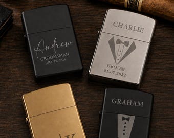 Personalised Engraved Lighter Any Text/Photo, Custom Metal Flip Refillable Lighters, Wedding Gift, Groomsmen Proposal, Gift for Men/Husband