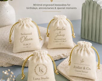 Personalised Drawstring Bags, Velvet Gift Packaging Pouch, Jewelry Bag/Wedding Favors, Custom Gift Bag for Anniversary, Birthday or Business