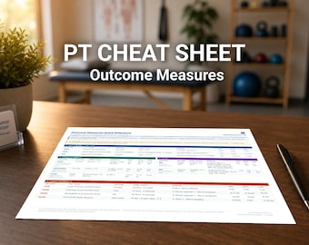 Physical Therapy Outcome Measures Cheat Sheet | Quick Reference PDF | PT Student | Clinical Rotation | New Grad | Printable
