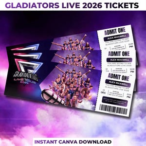 Gladiators Live 2026 Ticket Invitation, Mock Ticket Memorabilia Keepsake, Customizable Canva Template (Instant Download)
