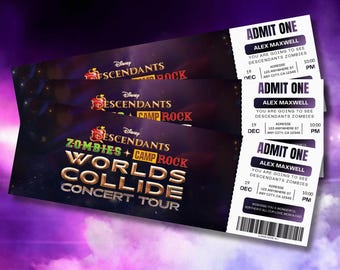 Descendants Zombies Worlds Collide Concert 2026 Ticket Template | Disney Editable Canva Reveal (Digital Download)
