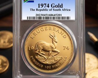 Moneta d'oro Krugerrand del Sudafrica del 1974 – Moneta da collezione da 1 oncia raffigurante la fauna selvatica africana