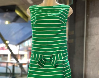 1960s ‘Carol Craig’ Green & White Striped Sheath Dress - Size M