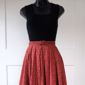 1940s/1950s Novelty Print Cotton Full  Skirt - orig belt W: 24"
