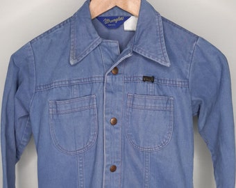 Kid's Vintage 1970s Wrangler Brushed Cotton Denim Shirt Jacket Made in U.S.A sz. 12