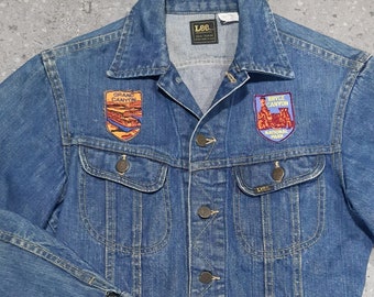 Rare Vintage 1970s Lee Denim Jacket with Authentic Vintage Patches Made in U.S.A