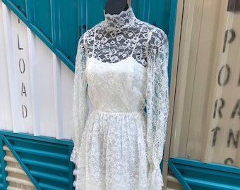 Vintage 1970s White Lace L/S Maxi Dress - Prairie SZ Xs