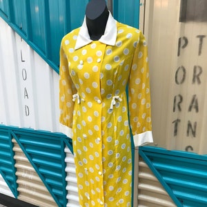 1960s L/S Cotton Voile  Maxi Dress - Yellow Fits M/L
