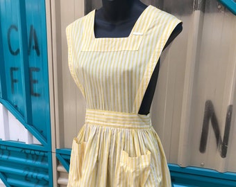 1940s Altro gelb-weiß gestreiftes Trägerkleid aus Baumwolle - W: 68 cm