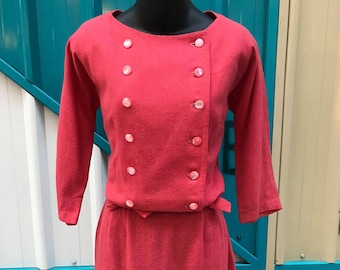 1960s "Mr Mort" Pink Wool Dress - Size S 26" Waist
