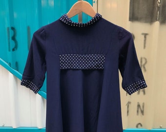 1940s Girls' Navy Blue Dress with Polka Dot Detail